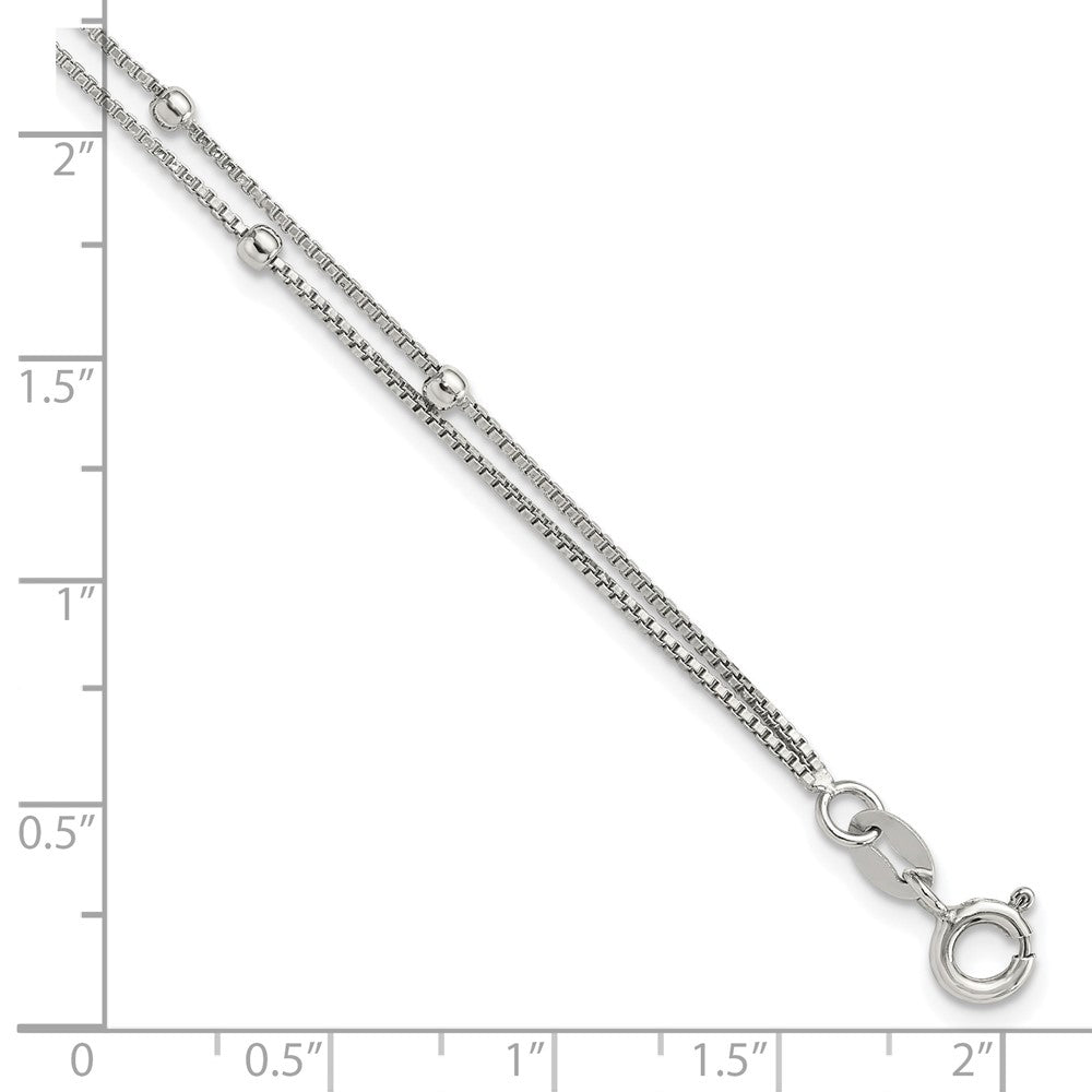 Sterling Silver Rhodium-plated Polished Beaded 2 Strand 7.5in Bracelet