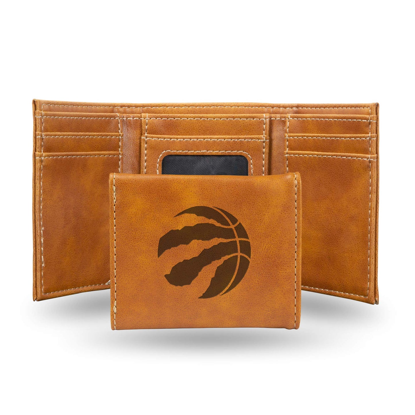 Basketball Rico Industries Toronto Raptors Brown Laser Engraved Trifold Laser Engraved Tri-Fold Wallet - Men's Accessory