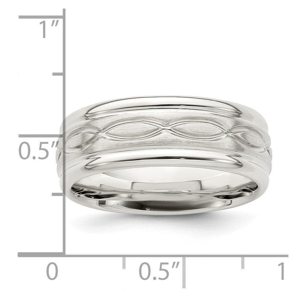 Sterling Silver 7mm Brushed Flat Intertwined Design Beveled Edge Fancy Band Size 7