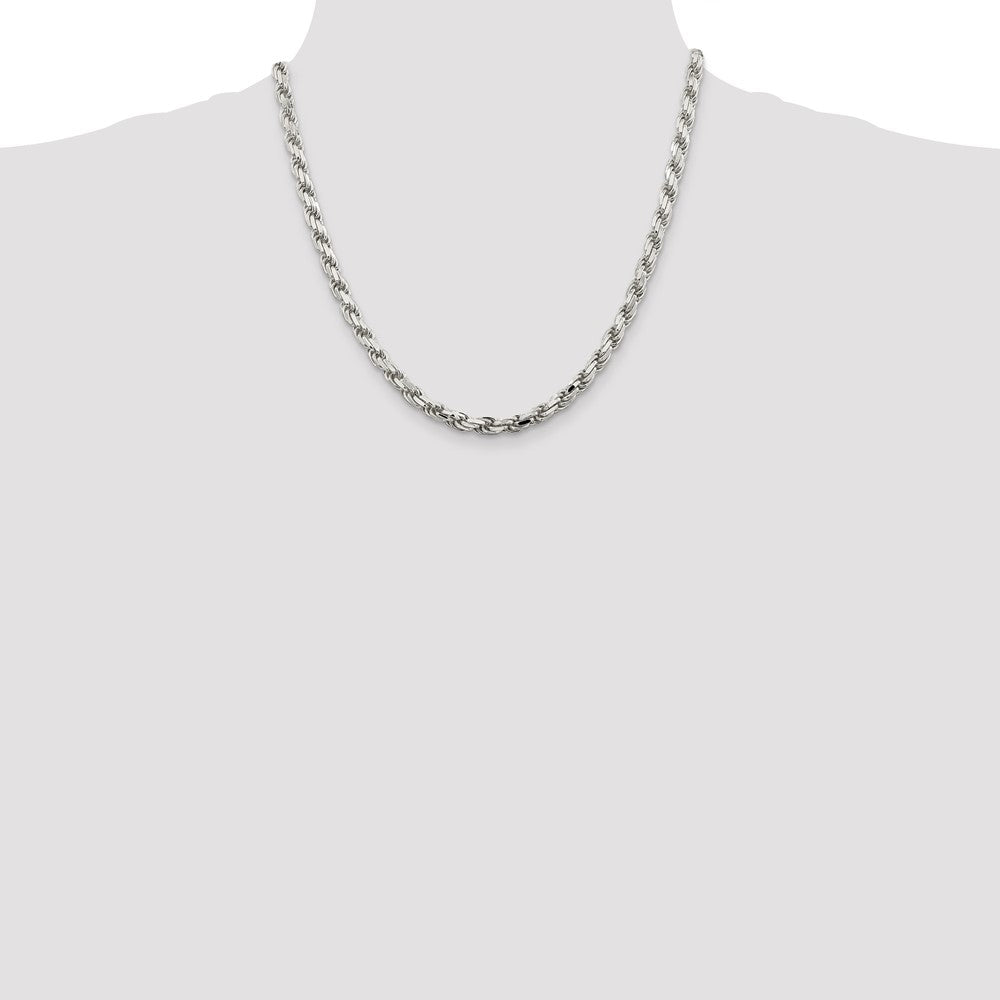 Sterling Silver 5.75mm Diamond-cut Rope Chain 20 Inches