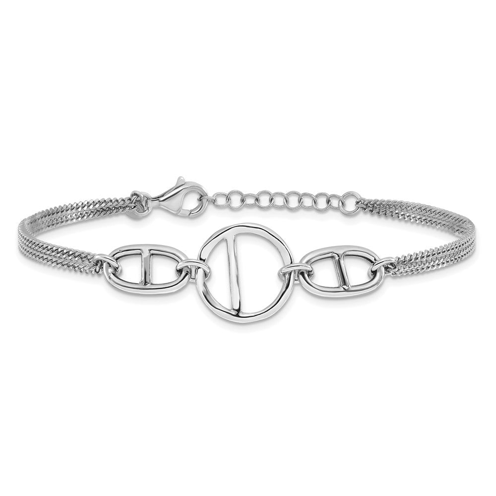 SS Rh-plated Polished 2-strand w/Link Accent w/1in ext. Bracelet 8.5  inches