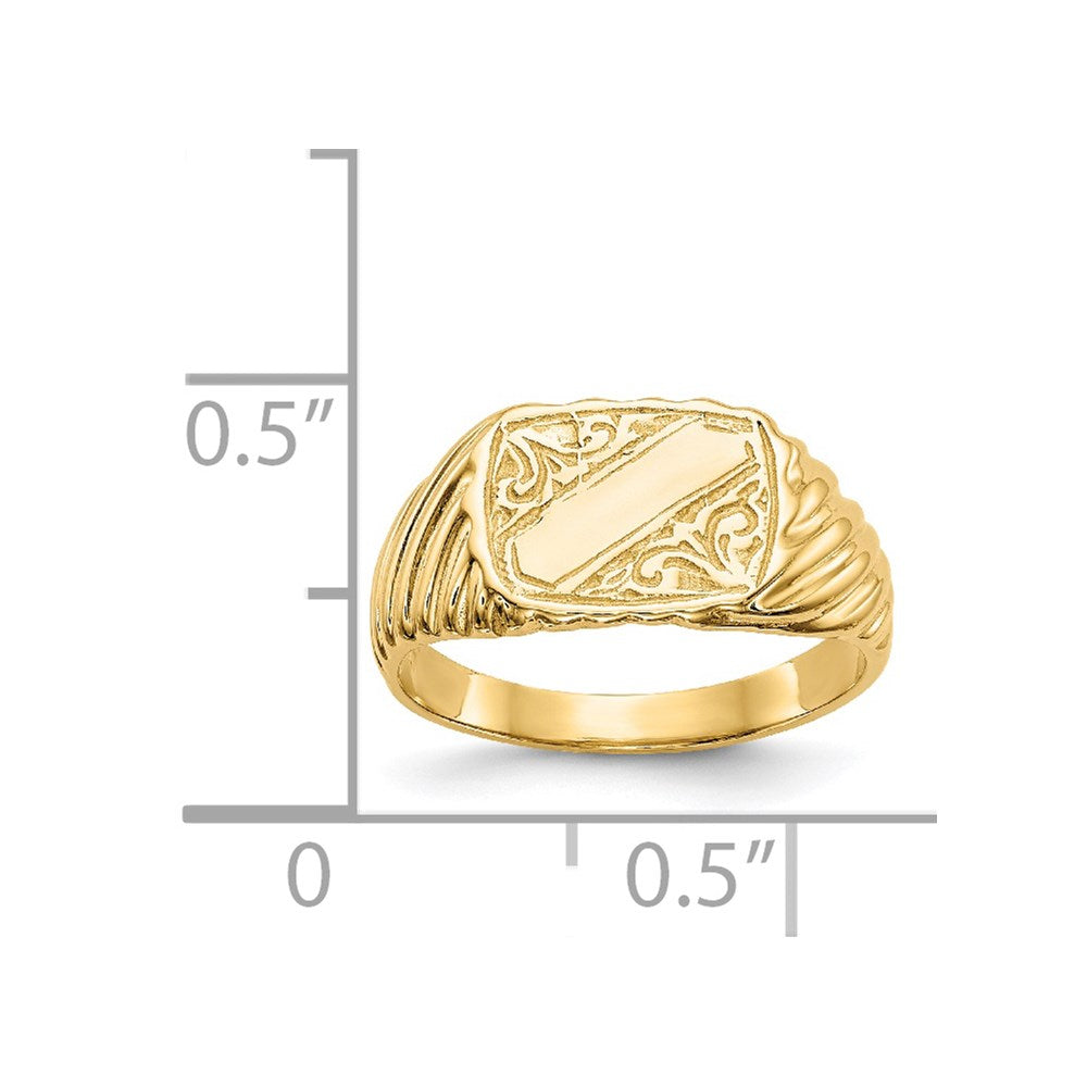 14K Gold Polished Baby Rectangle Signet w/Stripes Ring Size 2.25