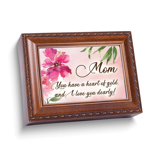 Woodgrain Polymer Mom Musical (Plays Wind Beneath My Wings) Jewelry Box with Black Velvet Lining