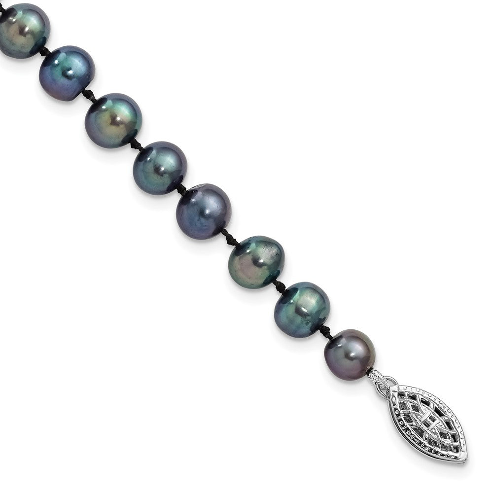 Sterling Silver Rhodium-plated 6-7mm Black Near-Round Freshwater Cultured Pearl 7.25 inch Bracelet 7.25 inches
