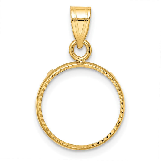 Wideband Distinguished Coin Jewelry 14k Polished and Diamond-cut 13.0mm Prong Coin Bezel Pendant