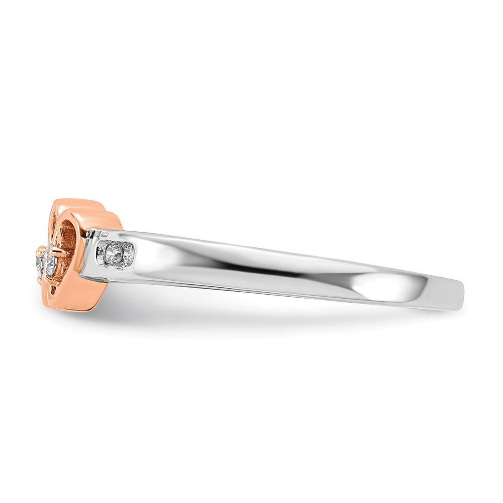 Sterling Silver w/ 10k Rose Accent Polished Diamond Double Heart Ring