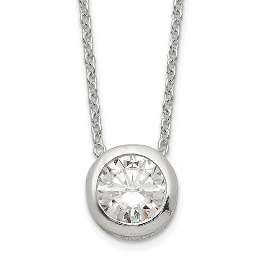 Sterling Silver Polished 9mm Bezel CZ Necklace 18 Inches