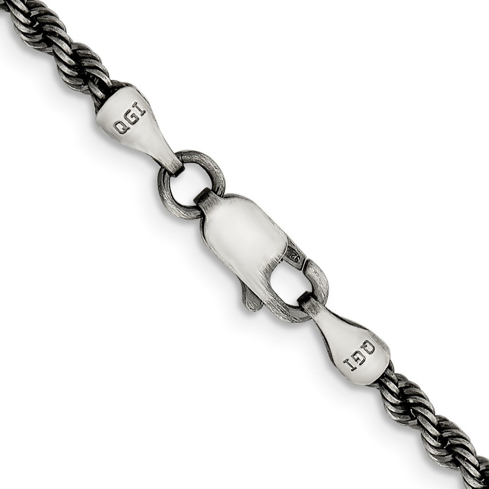 Sterling Silver Ruthenium-plated 2.9mm Rope Chain 22 Inches