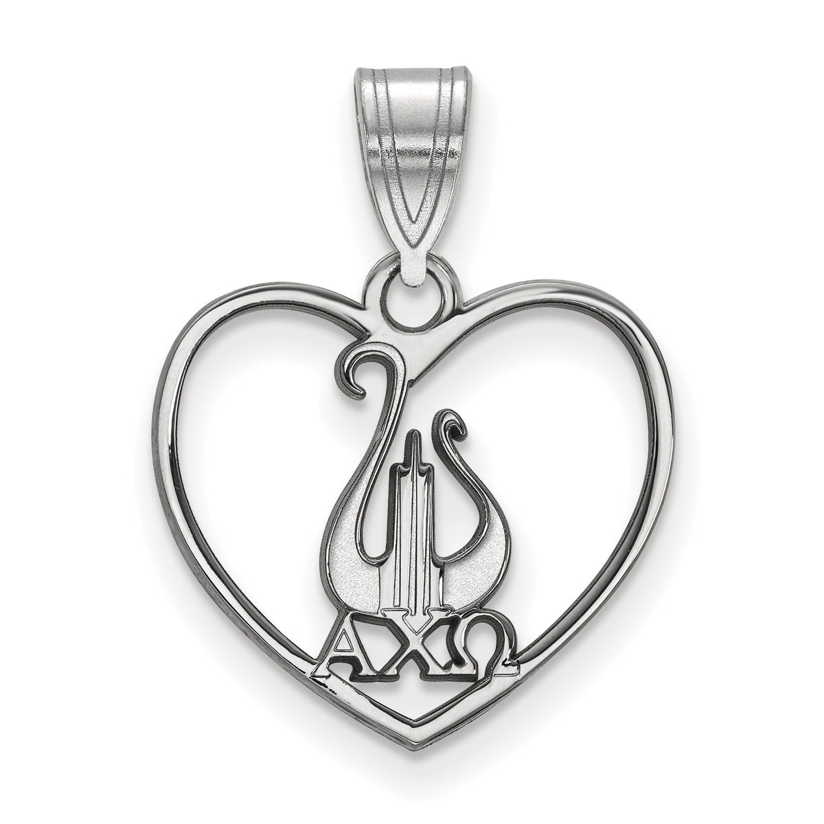 Sterling Silver Official Licensed Greek Sororities Alpha Chi Omega (???) Heart Pendant