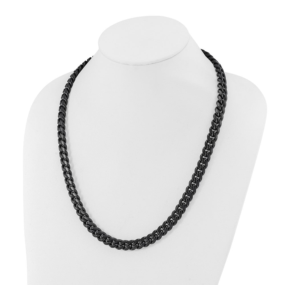 Stainless Steel Brushed Black IP-plated 10mm Curb 24in Necklace