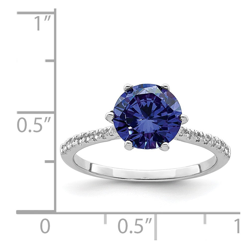 Sterling Silver Rhodium-plated Blue and White CZ Ring