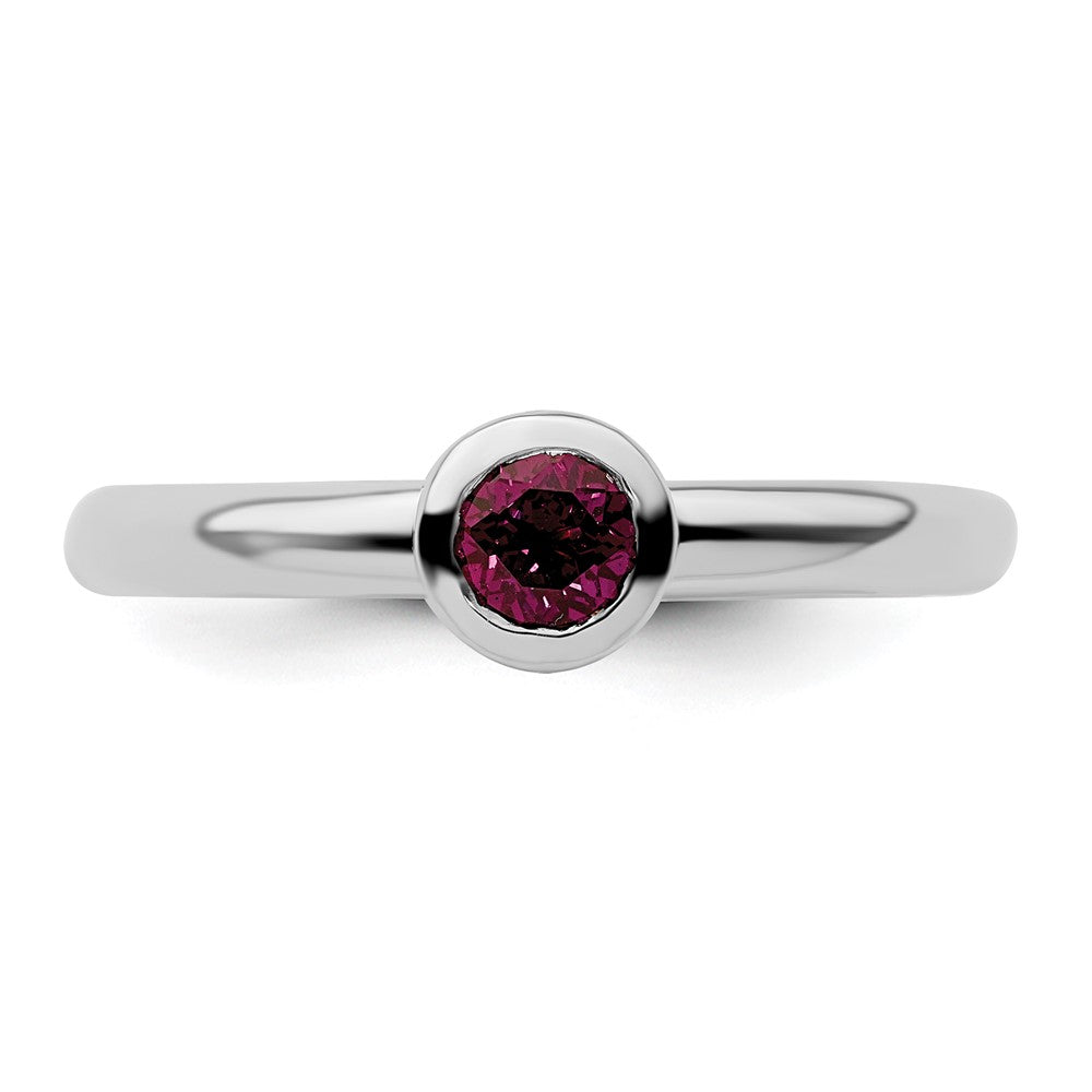 SS Stackable Expressions Low 4mm Round Rhodolite Garnet Ring Size -10