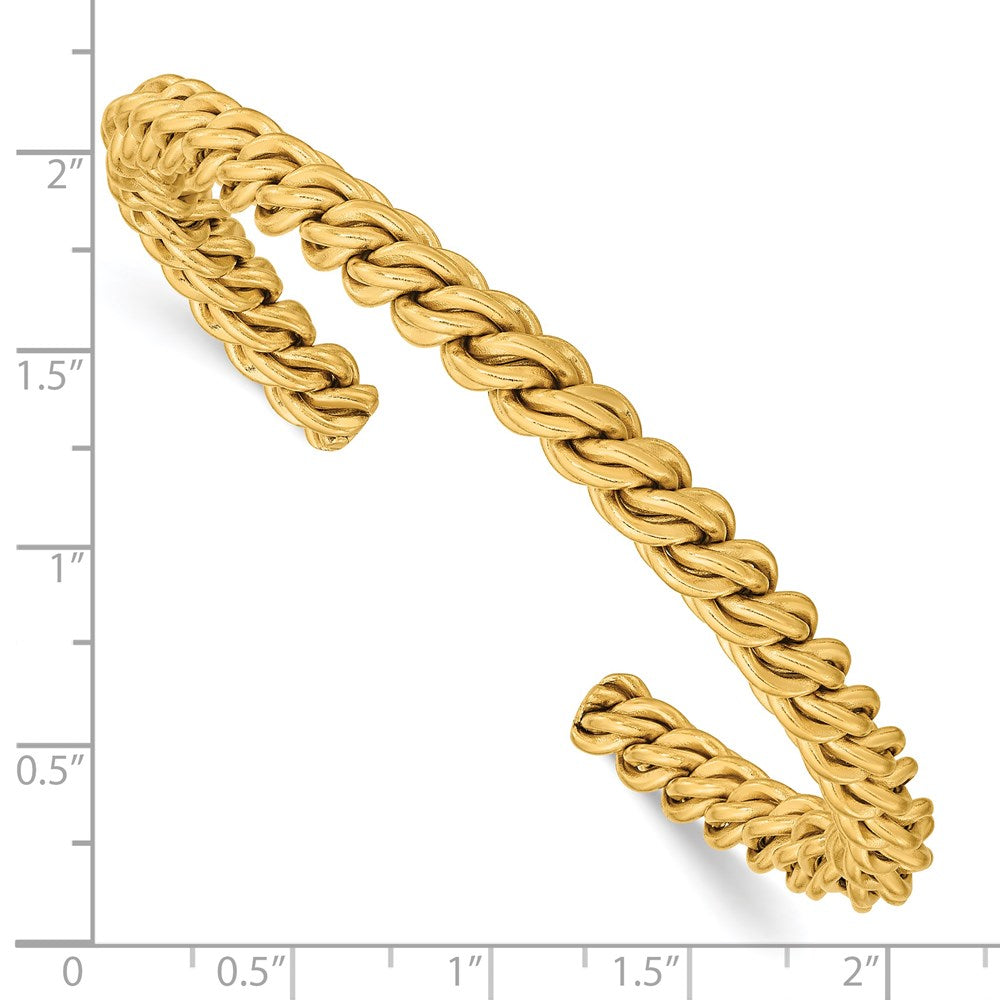 Stainless Steel Polished Yellow IP-plated Twisted 6mm Cuff Bangle 7.25 inches