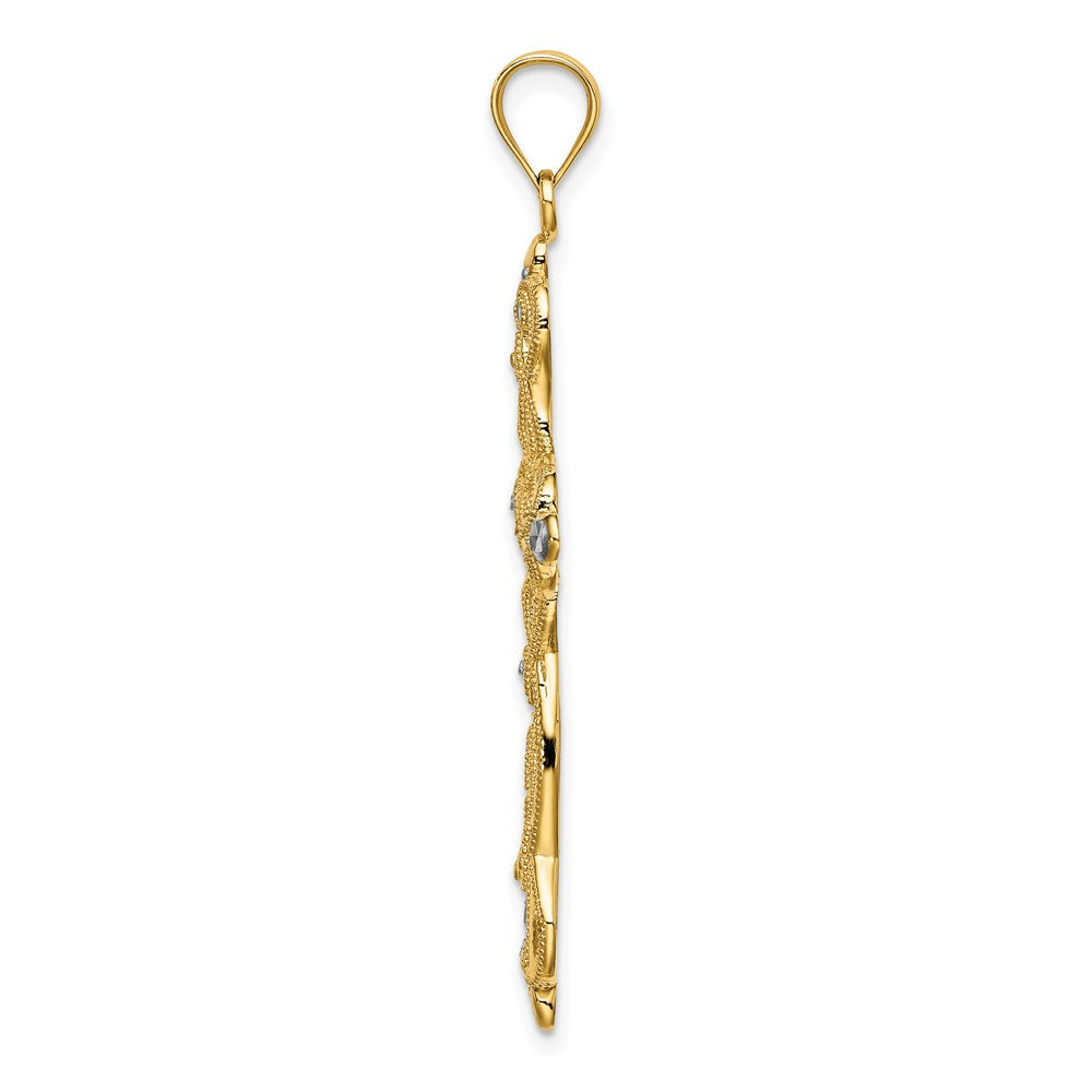 14K W/ Rhodium Scroll Design and D/C Cross Charm