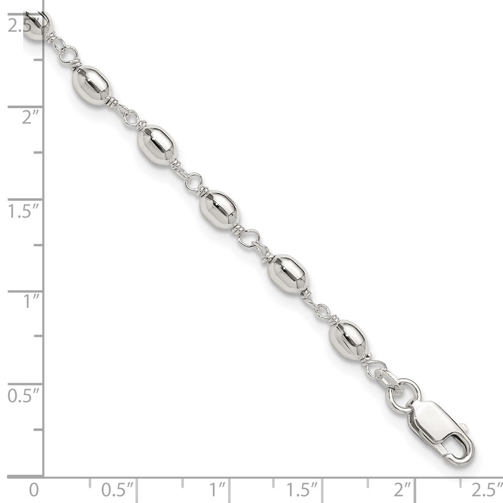 Sterling Silver Fancy Bead Anklet 10 inches