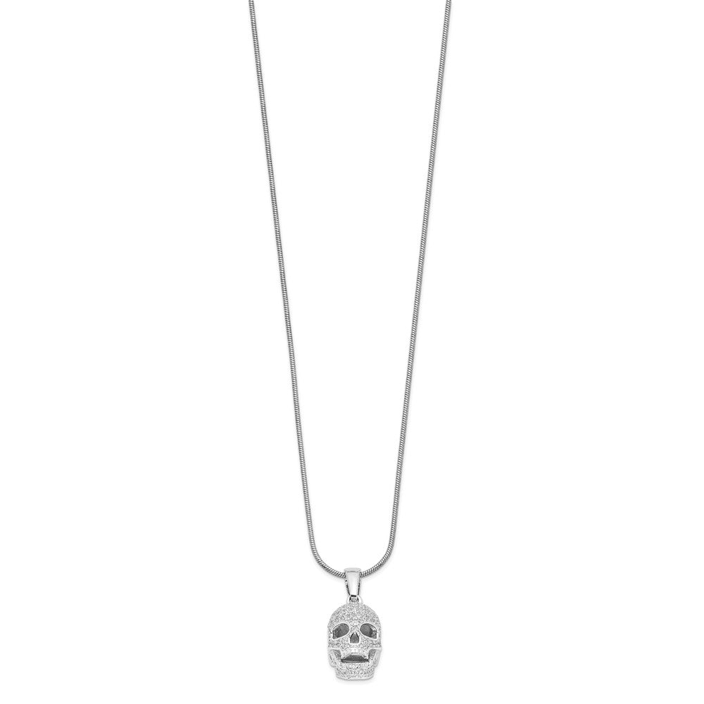 Brilliant Embers Sterling Silver Rhodium-plated 88 Stone 18 inch Micro Pav‚ CZ Polished Skull Necklace with 2 Inch Extender 18 Inches