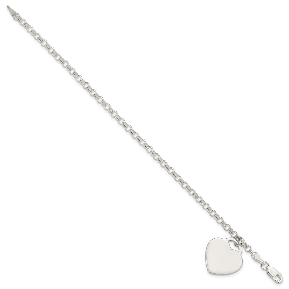 Sterling Silver Engraveable Heart Charm Bracelet 7.25 inches