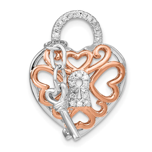 Sterling Silver and Rose-tone Diamond Heart with Key pendant