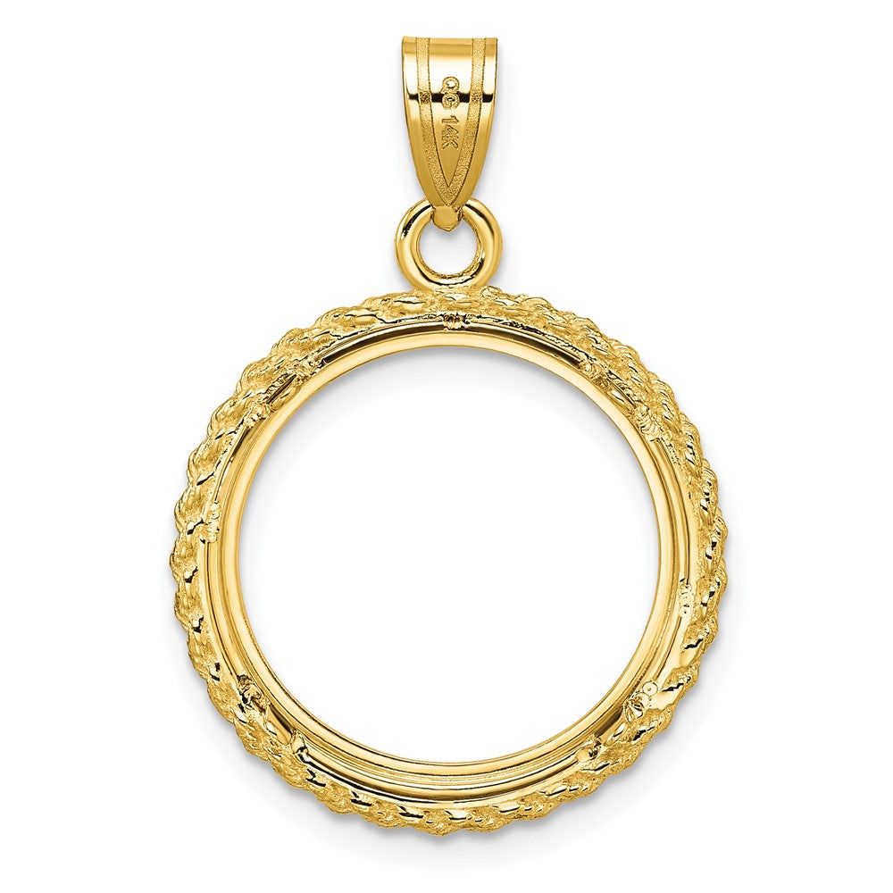 Wideband Distinguished Coin Jewelry 14k Polished with Casted Rope 18.0mm Prong Coin Bezel Pendant