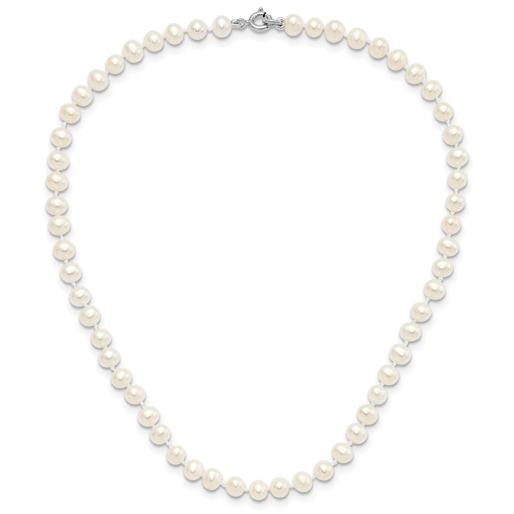 Sterling Silver Madi K Rhodium-plated 5-6mm White Semi-Round Freshwater Cultured Pearl 12 inch Necklace, 4 inch Bracelet & Post Earrings Set