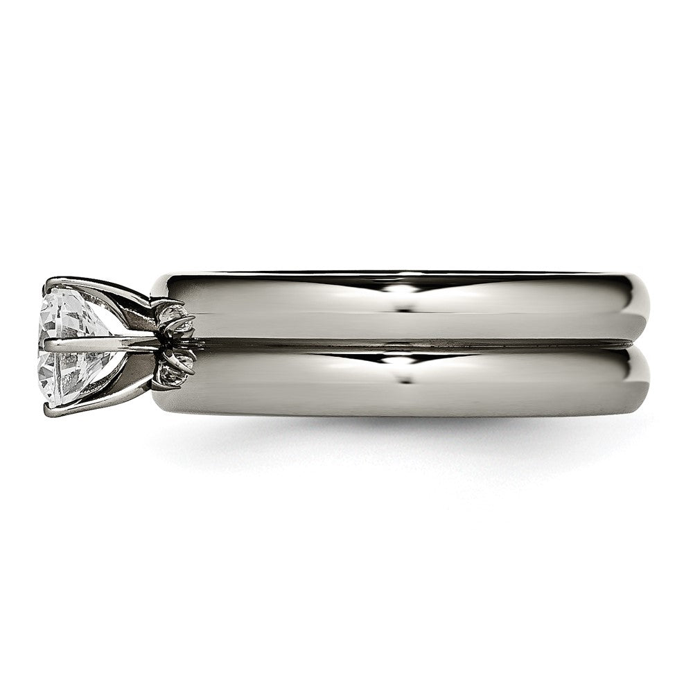 Titanium Polished with CZ Ring Size - 6
