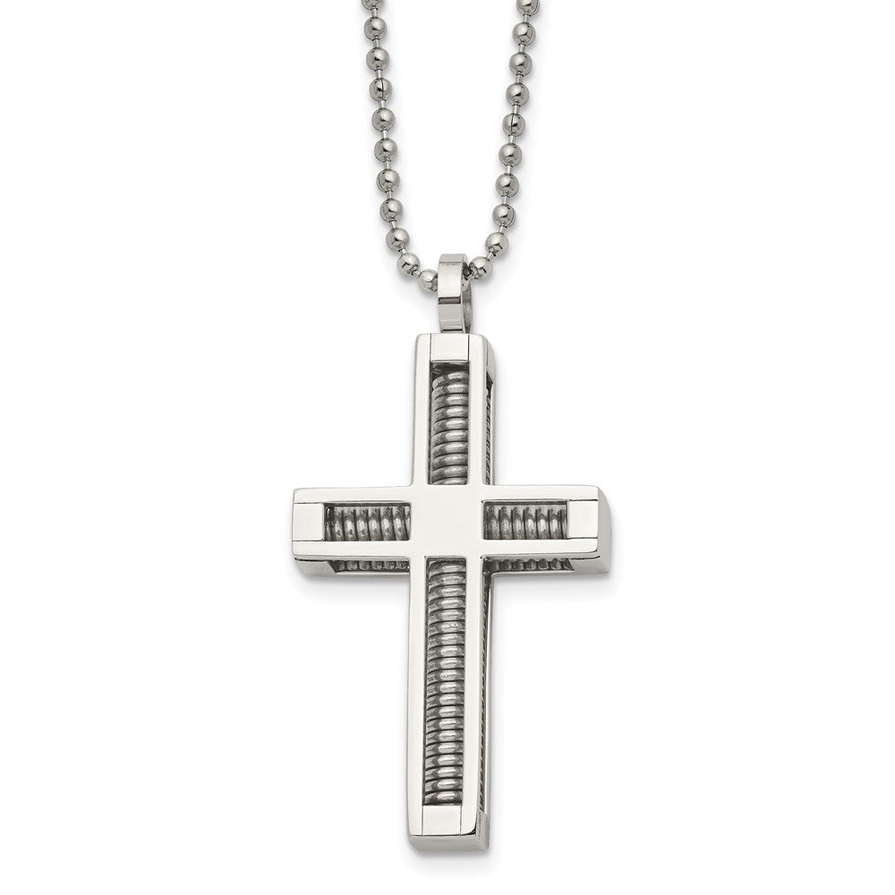 Stainless Steel Polished Cross 24in Necklace