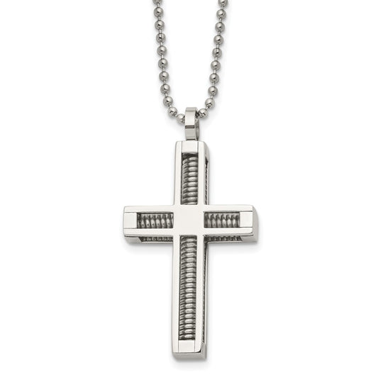 Stainless Steel Polished Cross 24in Necklace