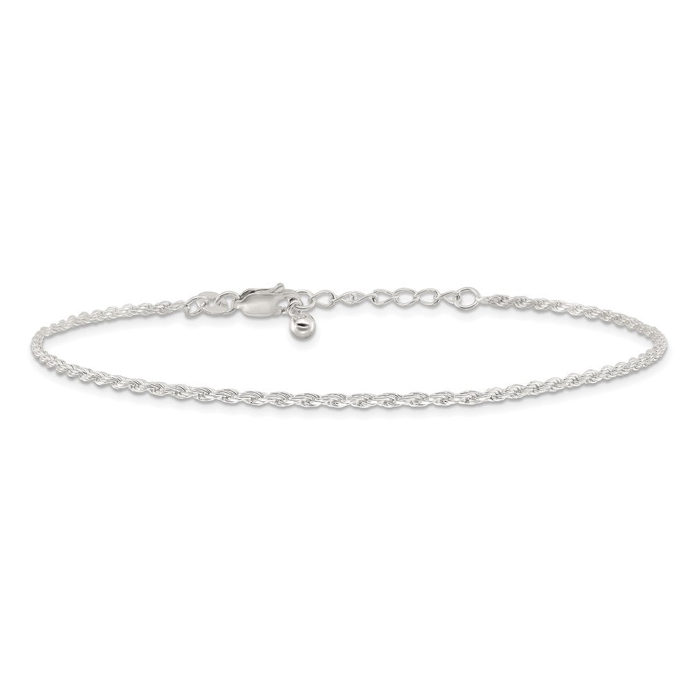 Sterling Silver Adjustable Diamond-Cut Rope 9in Plus 1in ext. Anklet 9 inches