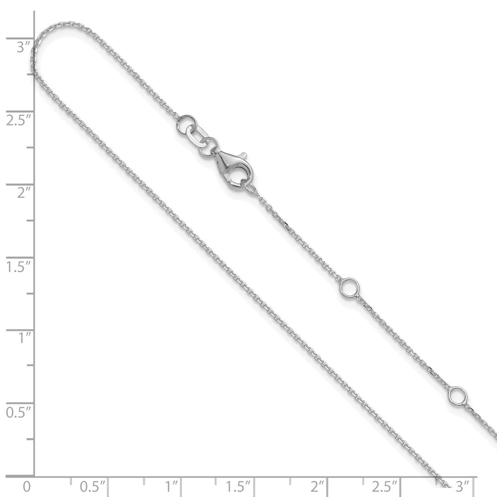 14k White Gold 1mm D/C Square Cable 1in+1in Adjustable Chain