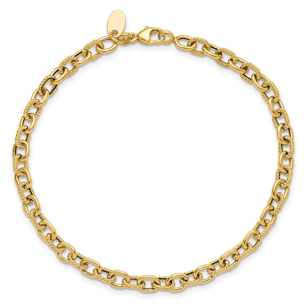 14K Polished and Textured Link Bracelet 7.75  inches