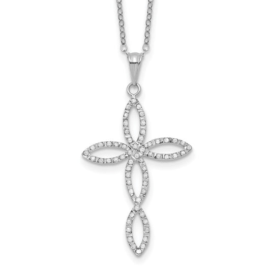 Diamond Fascination Diamond Mystique Sterling Silver Platinum-plated Diamond Cross 18 Inch Necklace 18 Inches