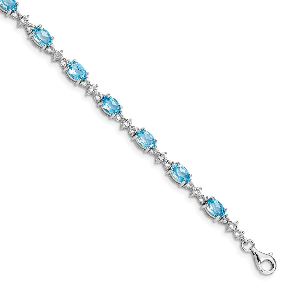 Sterling Silver Rhodium-plated Blue & White Topaz Bracelet 7 inches