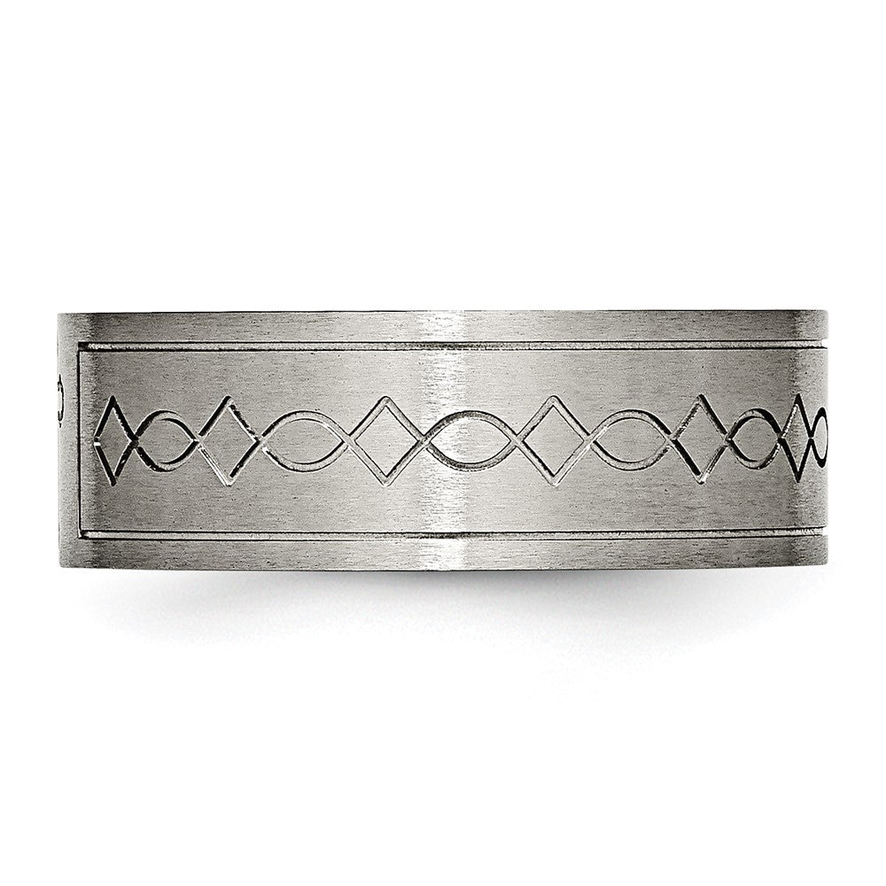 Titanium Brushed Cross Design 8mm Flat Band Size - 10.5