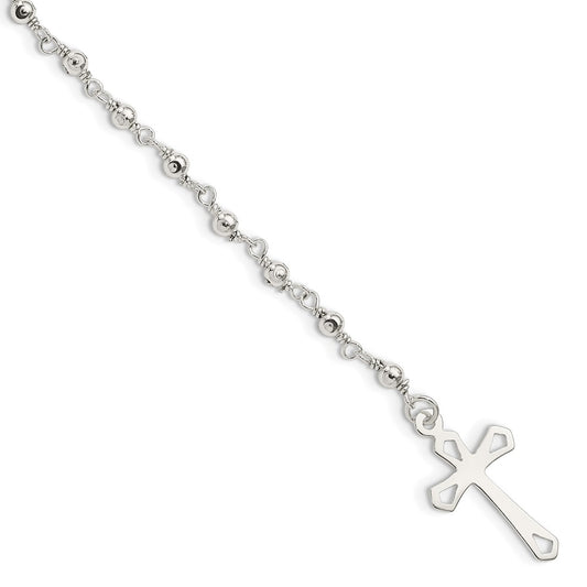 Sterling Silver Polished Bead Rosary 7.5 inch Bracelet 7.5 inches