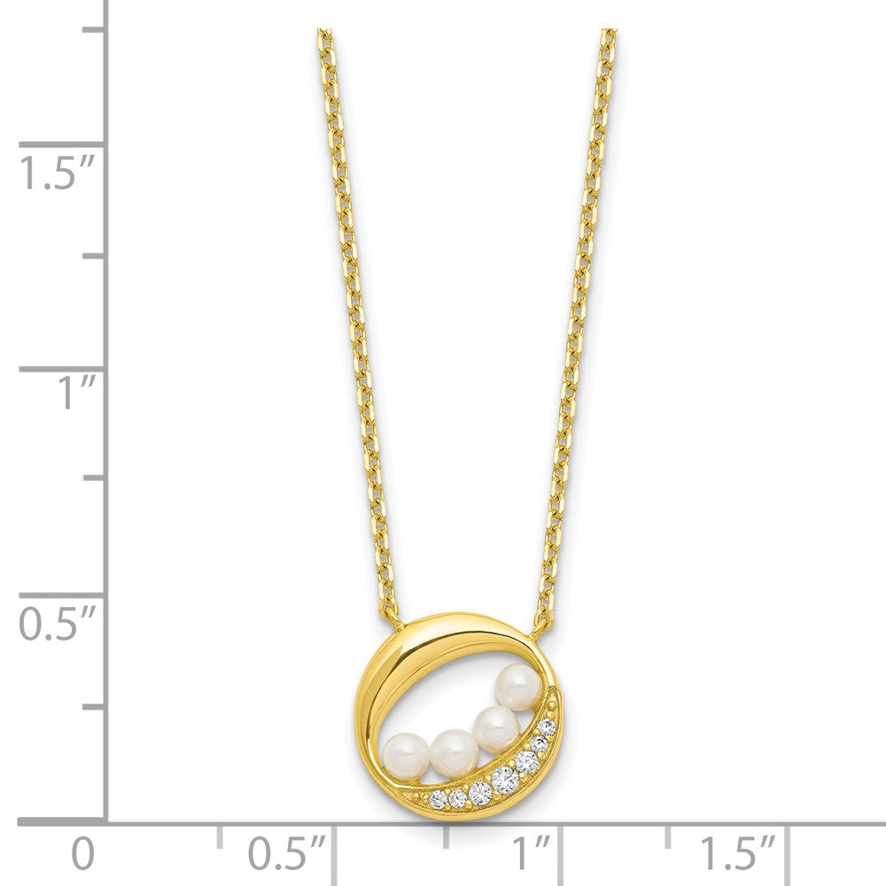 Sterling Silver Gold-tone CZ & Shell Pearl 2in ext Necklace 16 Inches