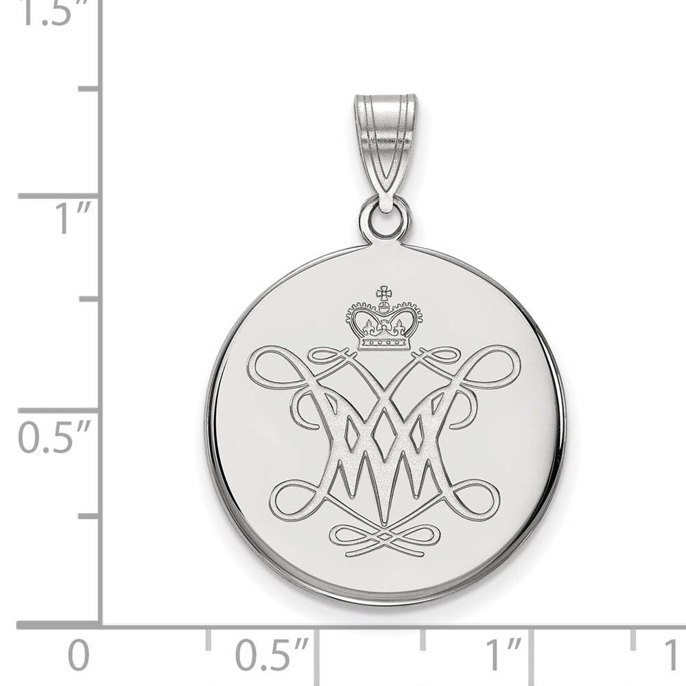 Sterling Silver Official Licensed Collegiate William And Mary Large Disc Pendant