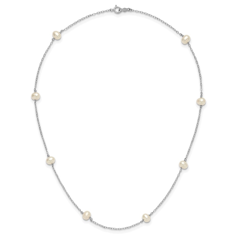 14k White Gold 4-5mm White Near-Round Freshwater Cultured Pearl 8-Station 16 inch Necklace