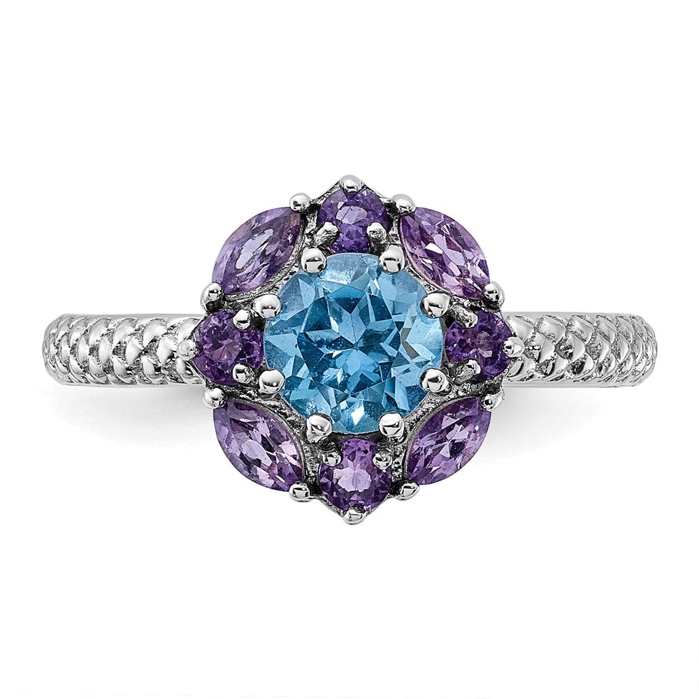 Sterling Silver Stackable Expressions Amethyst and Blue Topaz Ring Size -6
