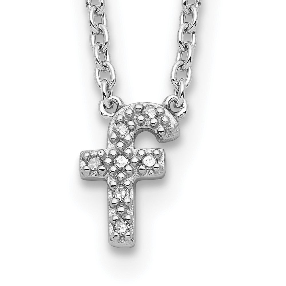 Sterling Silver Polished Diamond Initial f with 16 + 2 in ext Necklace