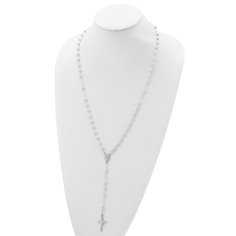 Sterling Silver Polished Rosary 26 inch Necklace 26 Inches