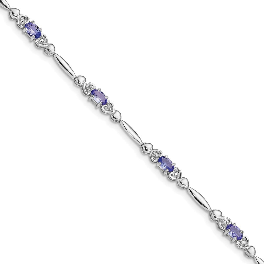 Sterling Silver Rhodium-plated Tanzanite and Diamond Bracelet 7 inches