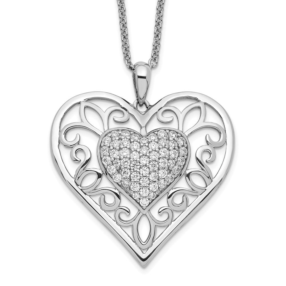 Sentimental Expressions Sterling Silver Rhodium-plated Antiqued CZ To My Daughter 18in Heart Necklace 18 Inches