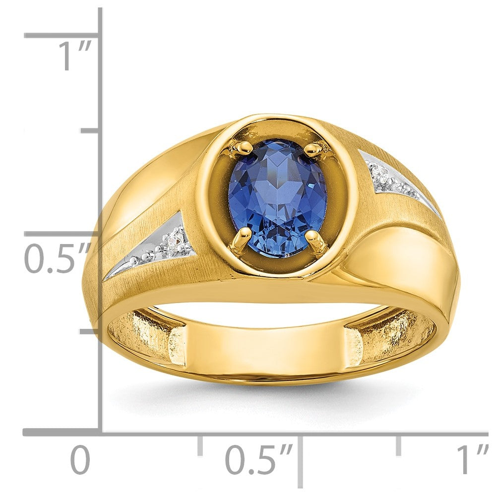 14k IBGoodman Men's Created Sapphire and Diamond Satin Complete Ring
