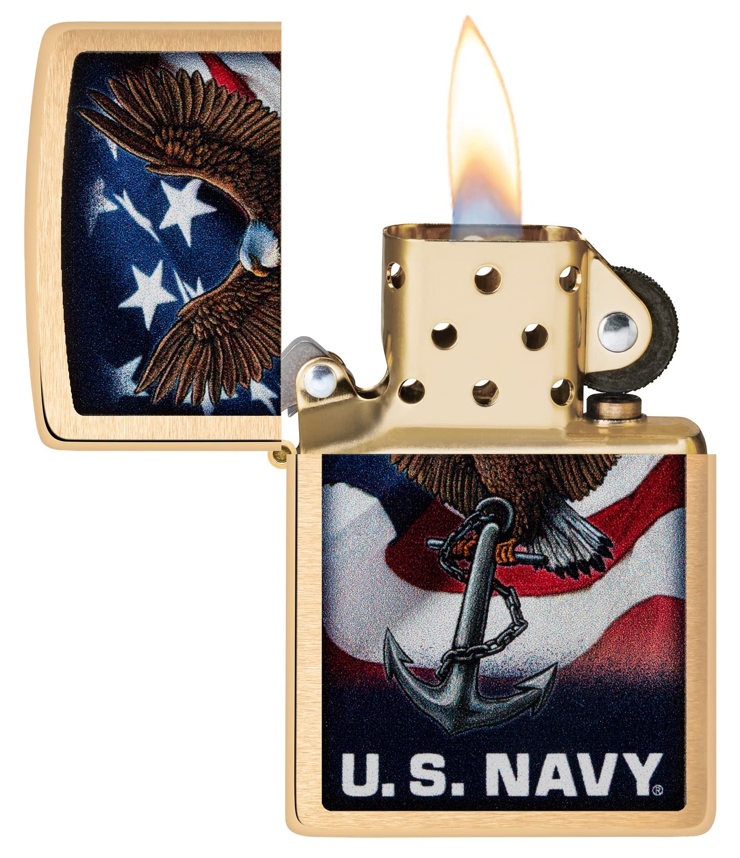 Zippo U.S. Navy Eagle Anchor & Flag Brushed Chrome Pocket Lighter
