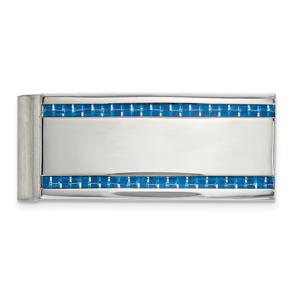 Chisel  Stainless Steel Polished Blue Carbon Fiber Inlay Money Clip