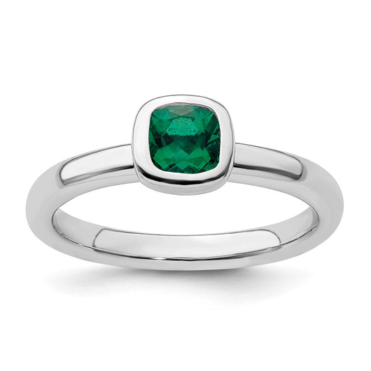 Sterling Silver Stackable Expressions Cushion Cut Cr. Emerald Ring Size -8
