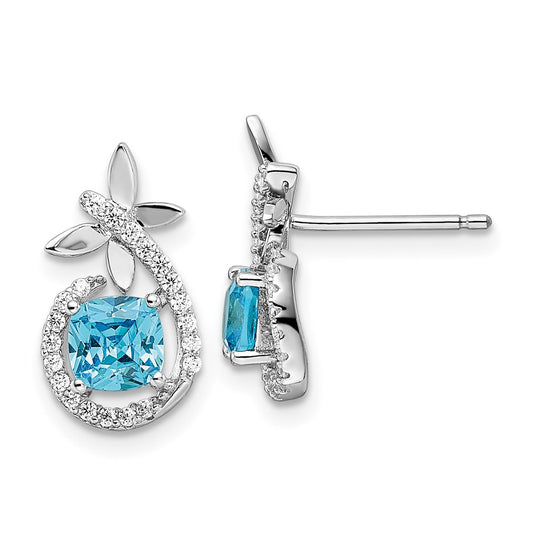 Sterling Silver Rhodium-plated Post 8mm White Czech Crystal Earrings
