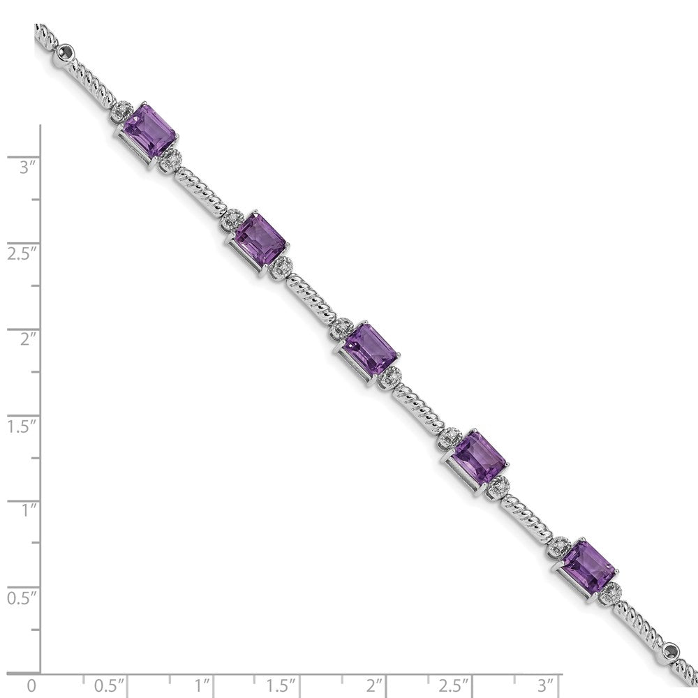 Sterling Silver Rhodium-plated Amethyst & Diamond Tennis Bracelet 7.5 inches