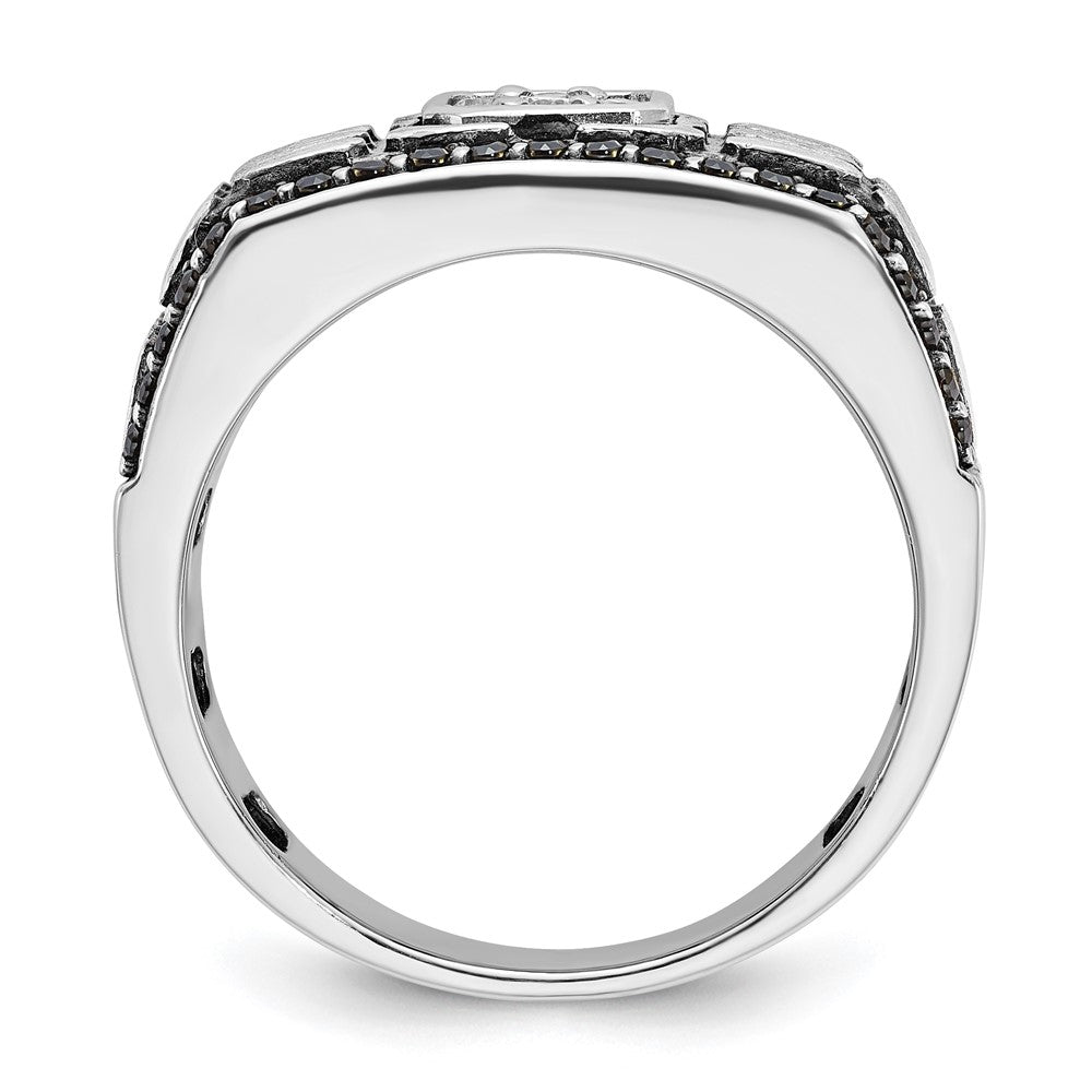 IBGoodman 14k White Gold with Black Rhodium Men's Polished Satin and Cobblestone Textured Black and White 5/8 Carat AA Quality Diamond Ring