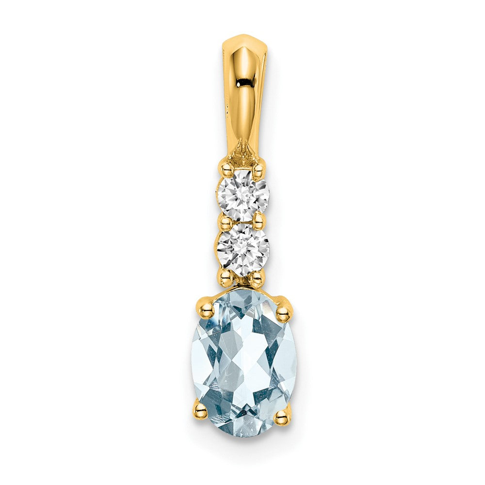 14K Oval Aquamarine and Diamond Pendant